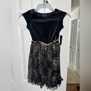 George Girls' Black Velvet Glitter Rose Mesh Holiday Dress - Size 8